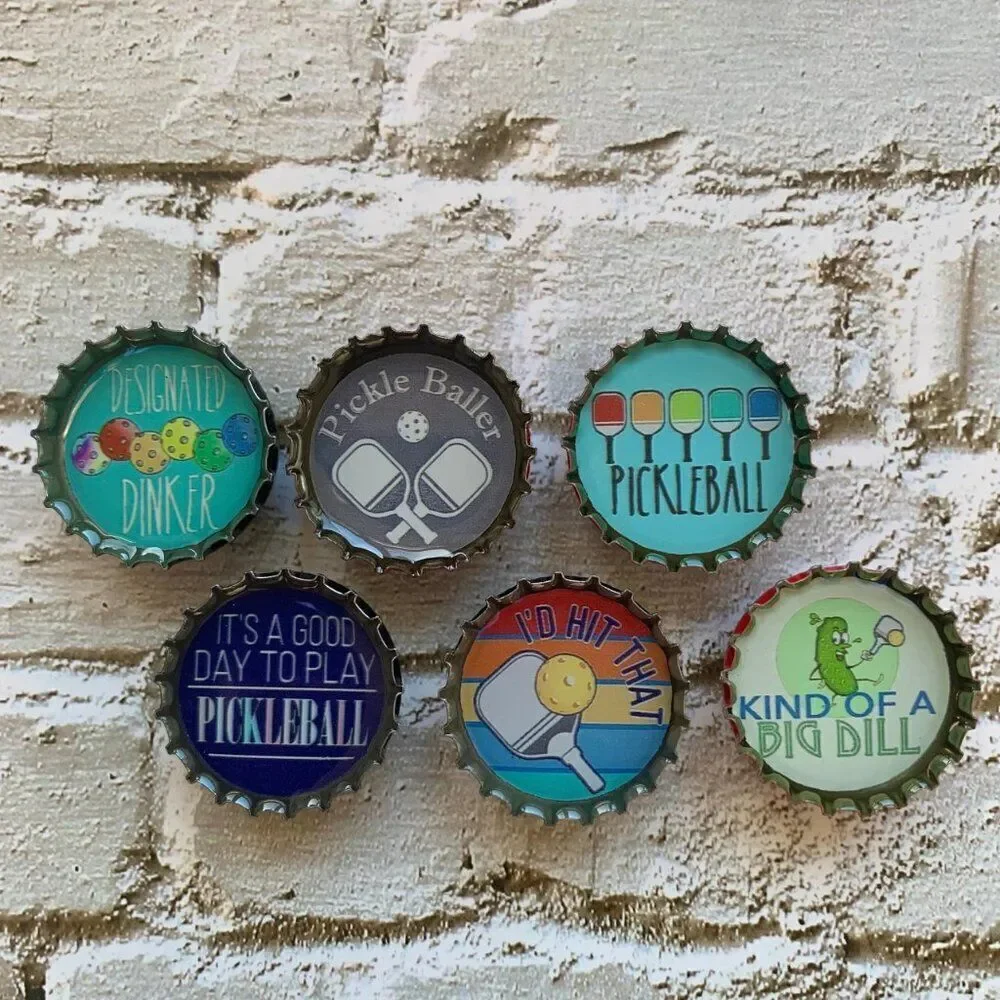 NIB New Kate's Magnets I Love Pickleball Bottlecap Magnets Set of 6 Handmade USA
